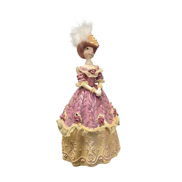 Vintage Victorian-Style Bunny Figurine In Pink Dress With Hat & Feathers - Picture 2 of 10